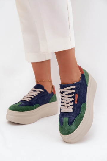 aus INildleder Sneakers Stilvollllschuhe Feminin mit einer Plattform Zazoo N1269S3 Grün-Dunkelblau 2