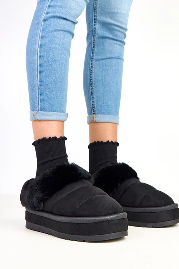 Schwarze kurze Schneestiefel, gefüttert mit Fell, Almeida
