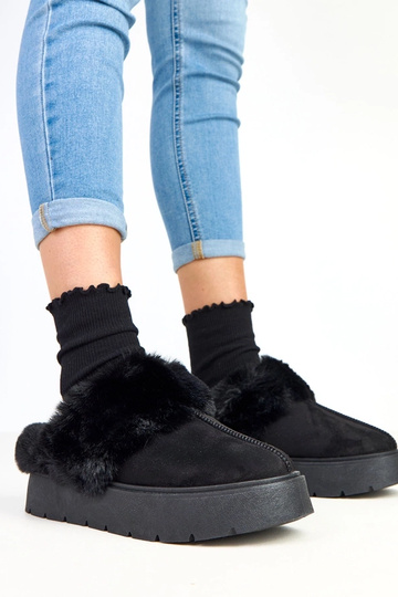Schwarze kurze, von Pelz beheizte Schneestiefel mit Gummi Eija