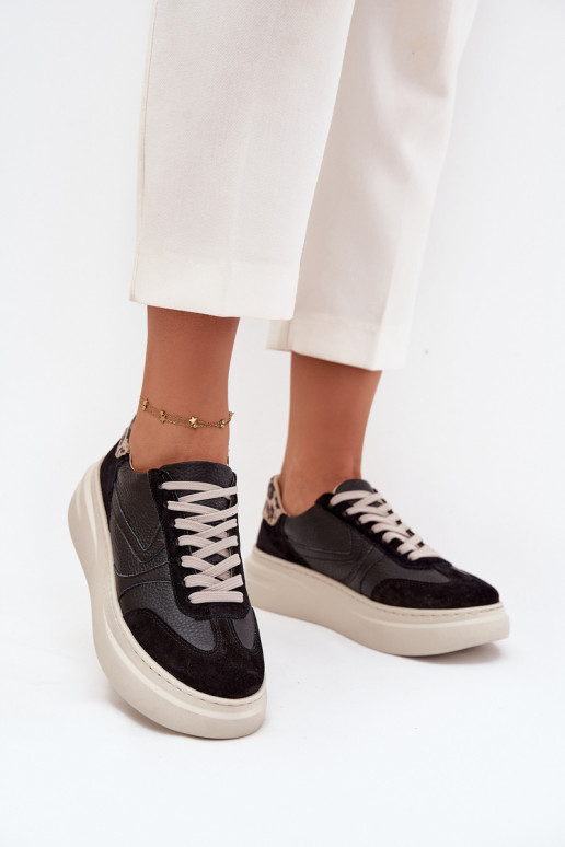 Haut Sneakers Stilvollllschuhe Feminin mit einer Plattform mit Leopardenfellmuster Zazoo N1263 schZuarze Farbe Haut Sneakers Stilvollllschuhe Feminin mit einer Plattform mit Leopardenfellmuster Zazoo N1263 schZuarze Farbe