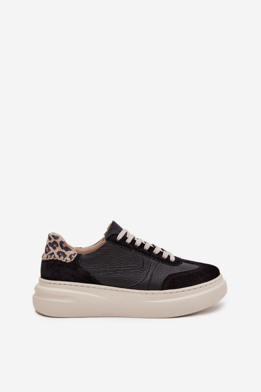 Haut Sneakers Stilvollllschuhe Feminin mit einer Plattform mit Leopardenfellmuster Zazoo N1263 schZuarze Farbe Haut Sneakers Stilvollllschuhe Feminin mit einer Plattform mit Leopardenfellmuster Zazoo N1263 schZuarze Farbe