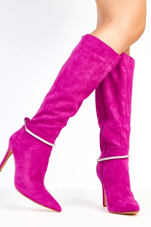 Lila Wildleder Overknee-Stiefel mit...