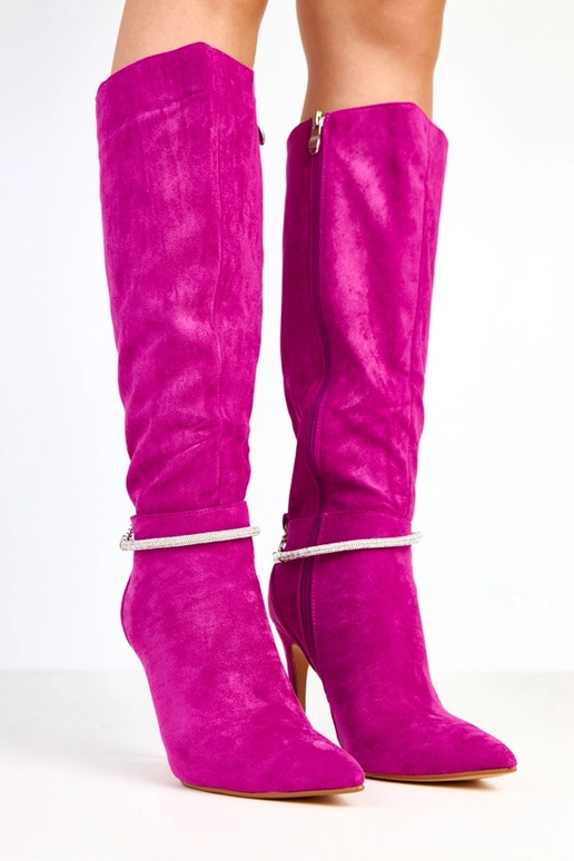 Lila Wildleder Overknee-Stiefel mit...