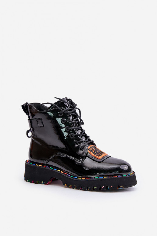 mit Lackeffekt Stiefel Schuhe Feminin Zum Schloss Haut Artiker 55C0517 schZuarze Farbe