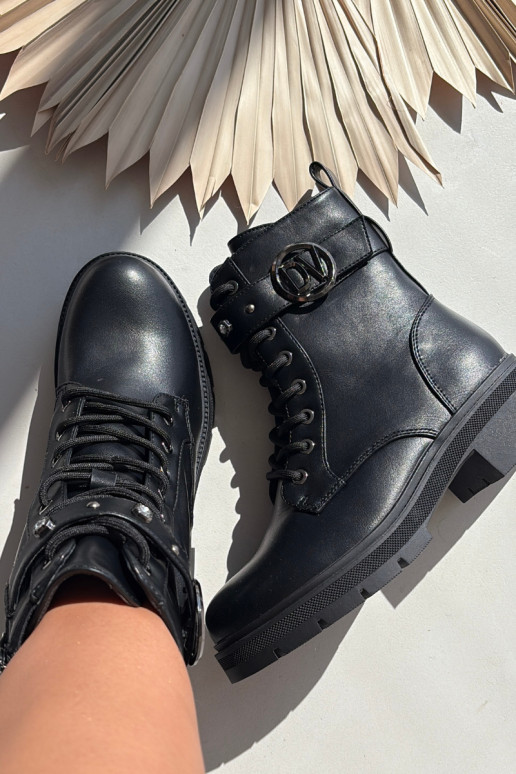 Damen gefütterte Arbeitsstiefel mit dekorativen Details, schwarz, Talyssa