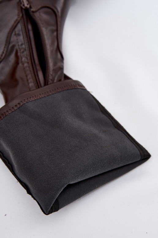 Damenstiefel mit massiven Absätzen und Plattform, schlupfbares Modell in braun Florinne