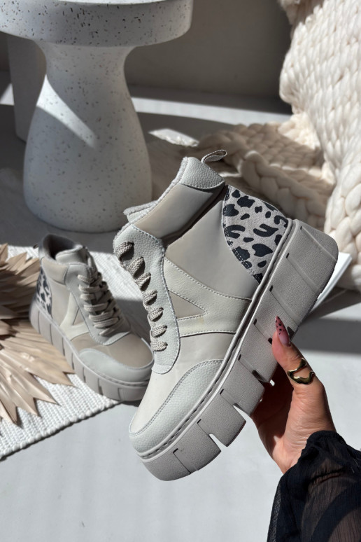 Beige Leder Damen warme Stiefeletten mit Plattform Vinceza 66838 Beige Leder Damen warme Stiefeletten mit Plattform Vinceza 66838