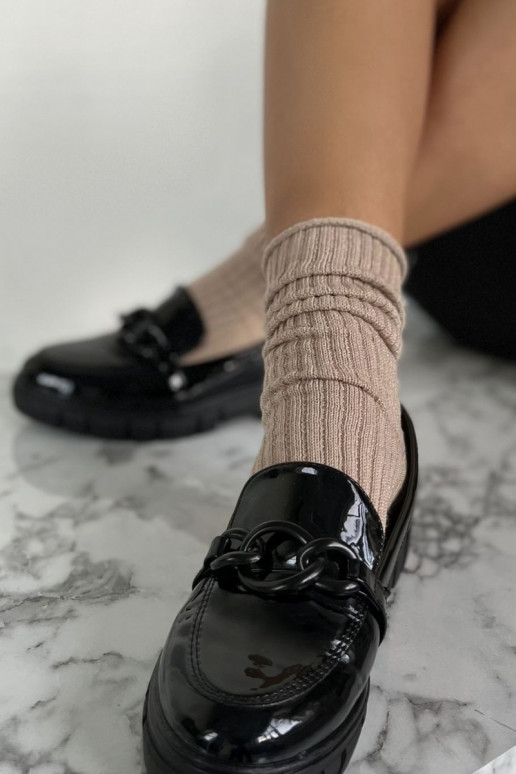 Socken Feminin Kein Druck IN Prążek z Lurexem Beige Socken Feminin Kein Druck IN Prążek z Lurexem Beige