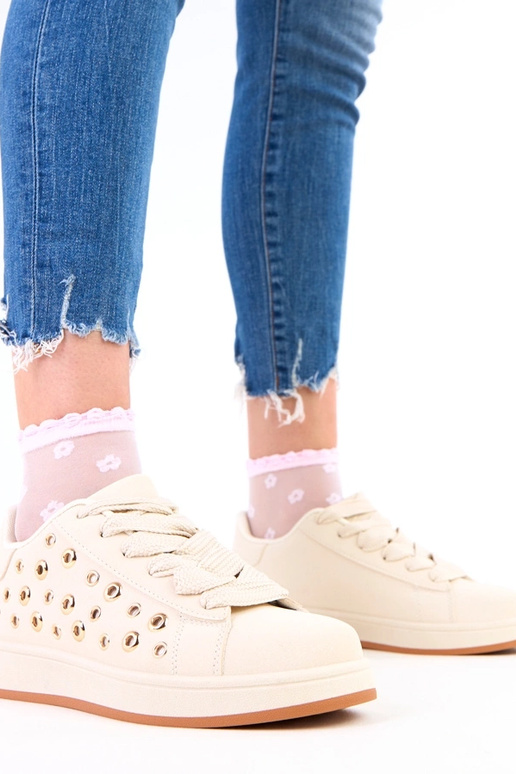 Sandfarbene Sneakers mit Plattform...