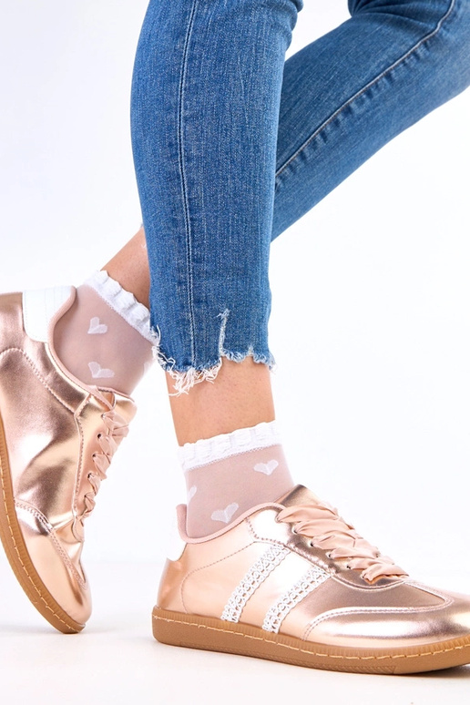 Champagnerfarbene Damen-Sneakers mit...