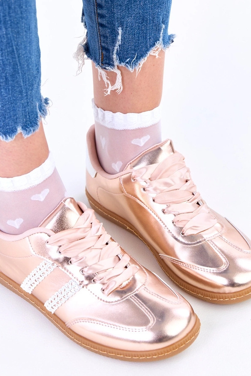 Champagnerfarbene Damen-Sneakers mit...
