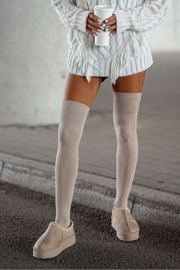Damen lange Socken aus Baumwolle in sandfarben