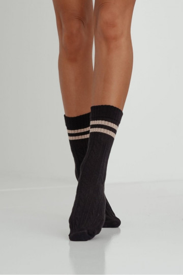 Damen schwarze Socken „Bänder mit Streifen"