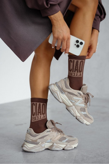 Damen schokoladenfarbene Socken „CIAO BELLA"
