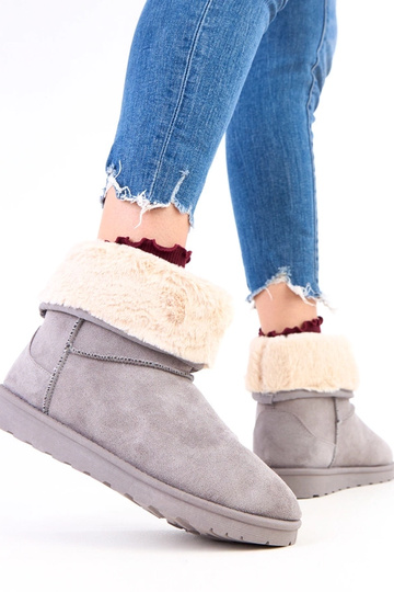 Graue Schneestiefel mit Fell auf Plattform Meggi 2