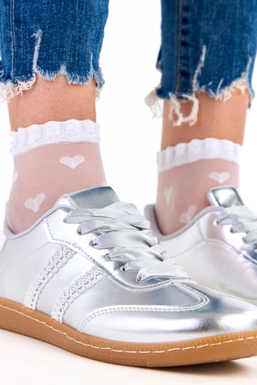 Silberne Damen-Sneakers mit satinierten Schnürsenkeln Madres 2