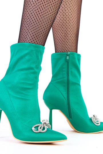 Grüne satinierte Stiefeletten mit Zirkonia-Schleife Bellana