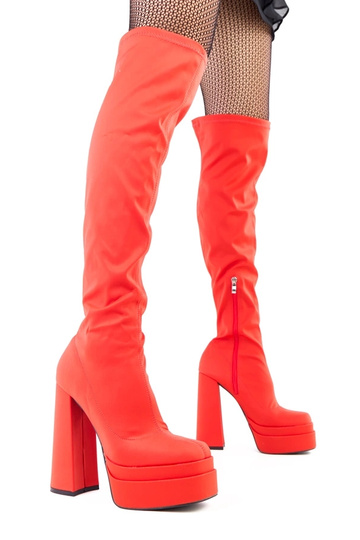 Orange Overknee-Stiefel mit...