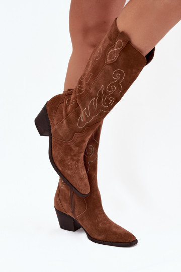aus INildleder Stiefel CoZuboy-Stil Feminin mit Absätzen braune Farbe Karira