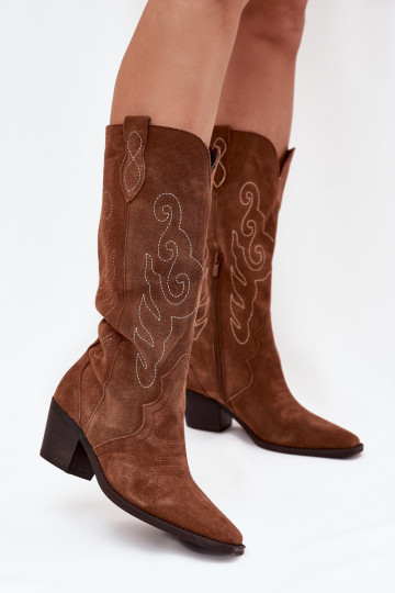 aus INildleder Stiefel CoZuboy-Stil Feminin mit Absätzen braune Farbe Karira 2