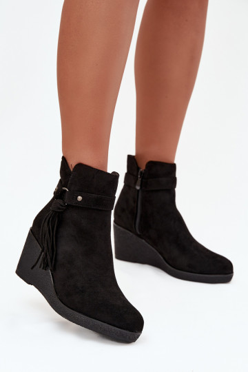 sich Zuarm laufen Damenstiefel Auf einem Keil mit Fransen schZuarze Farbe Olivarae