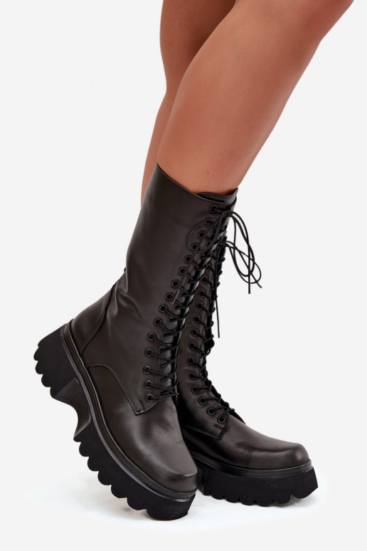 Haut Stiefel sich Zuarm laufen mit einer Plattform Artiker 57C2282 schZuarze Farbe