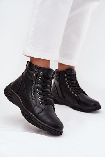 Damenstiefel sich Zuarm laufen mit Fell innen aus Öko-Leder schZuarze Farbe Ulverina 2