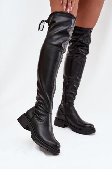 Damenstiefel oberhalb des Knies mit stilvollen Details schZuarze Farbe Rylissa