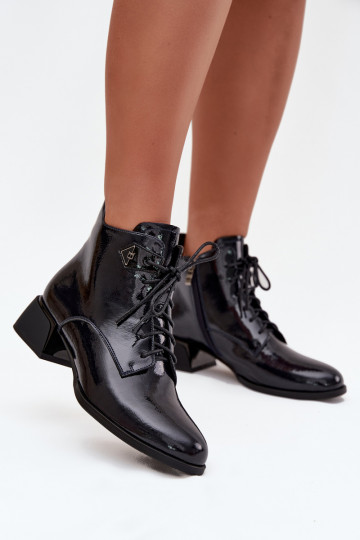 Haut mit Lackeffekt Damenstiefel Klocke Artiker 57C1117 schZuarze Farbe 2