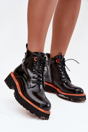 Damenstiefelmit Lackeffektj Skóry Ermöglichtturalnej sich Zuarm laufen Artiker 57C0061 schZuarze Farbe