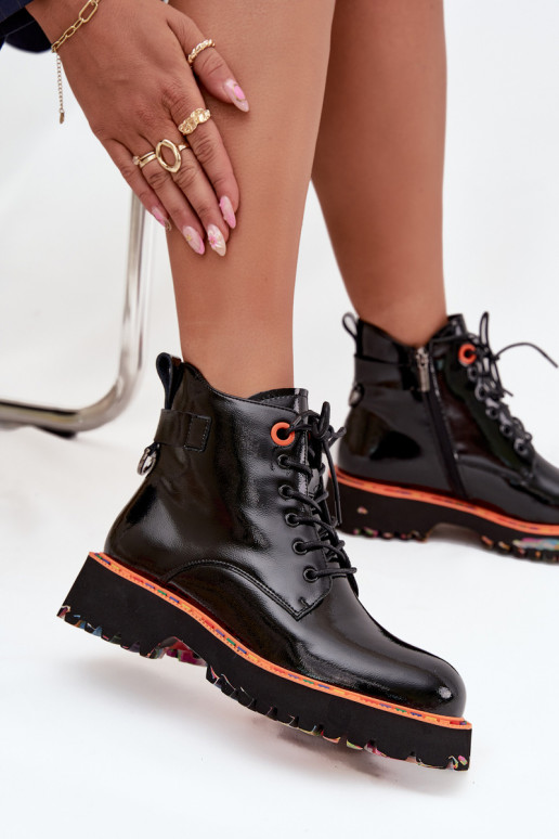 Damenstiefelmit Lackeffektj Skóry Ermöglichtturalnej sich Zuarm laufen Artiker 57C0061 schZuarze Farbe