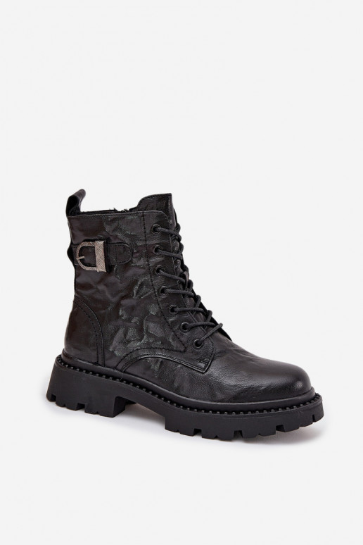 Haut Damenstiefel Mit INirkung Es mussrszczenia I mit Schnallen Artiker 57C1008 schZuarze Farbe