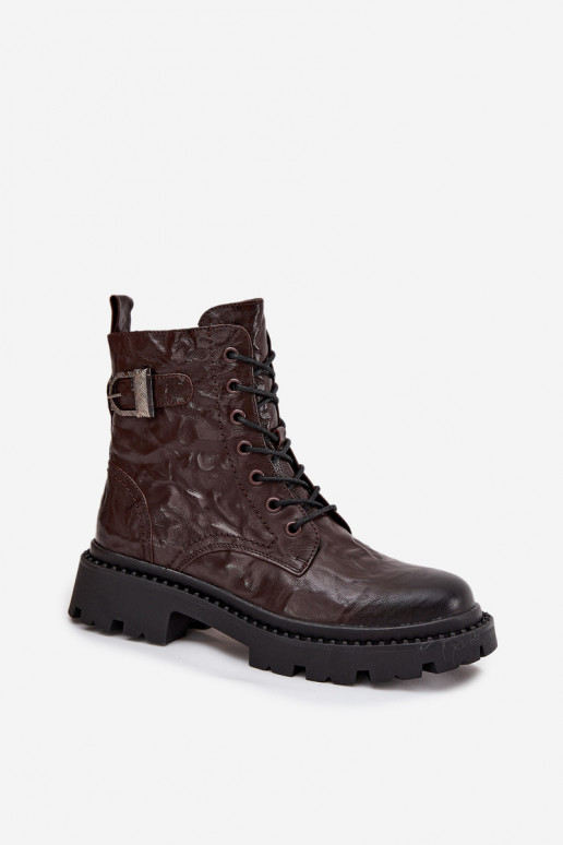 Haut Damenstiefel Mit INirkung Es mussrszczenia I mit Schnallen Artiker 57C1007 CzekoladoZue