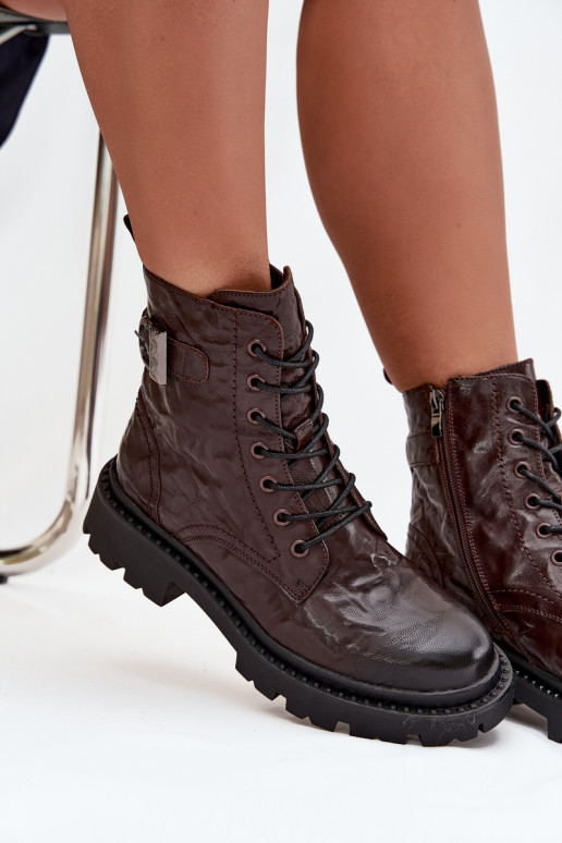 Haut Damenstiefel Mit INirkung Es mussrszczenia I mit Schnallen Artiker 57C1007 CzekoladoZue