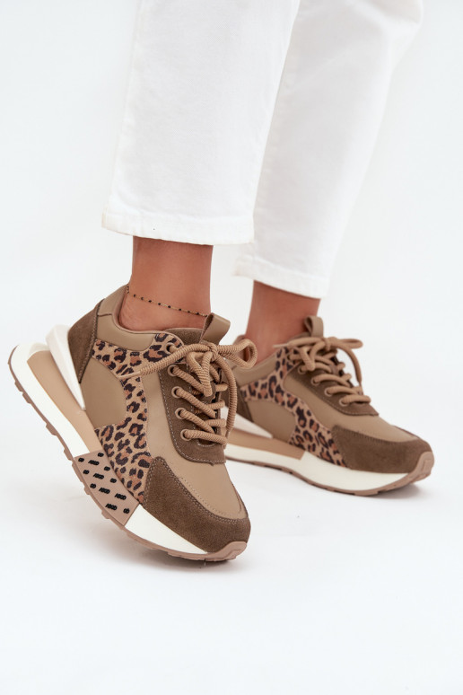 Haut Sneakers Stilvollllschuhe Feminin mit einer Plattform mit Leopardenfellmuster Artiker 55C0089 braune Farbe
