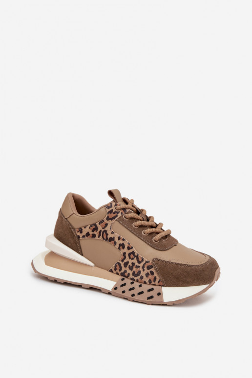 Haut Sneakers Stilvollllschuhe Feminin mit einer Plattform mit Leopardenfellmuster Artiker 55C0089 braune Farbe