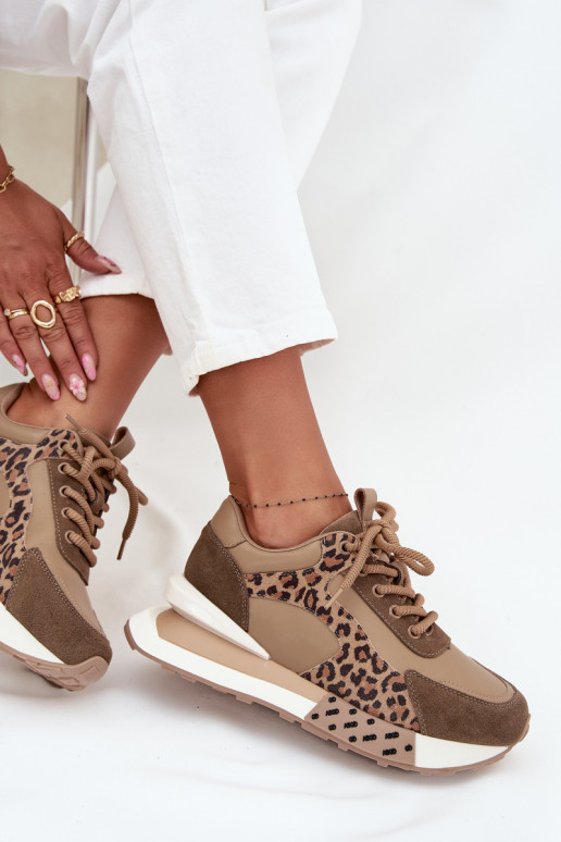 Haut Sneakers Stilvollllschuhe Feminin mit einer Plattform mit Leopardenfellmuster Artiker 55C0089 braune Farbe