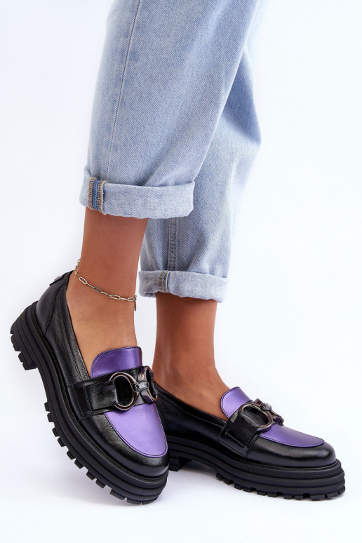 Lederstiefeletten mit fester Sohle SchZuarz und-Violette Farbe Elkiza