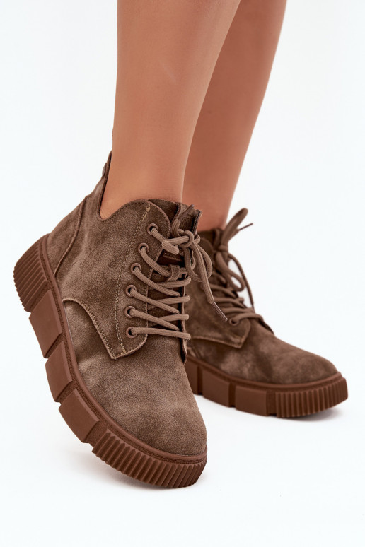 aus INildleder Schuhe mit niedrigem Absatz für Damen mit einer Plattform Big Star SS274594 Beige