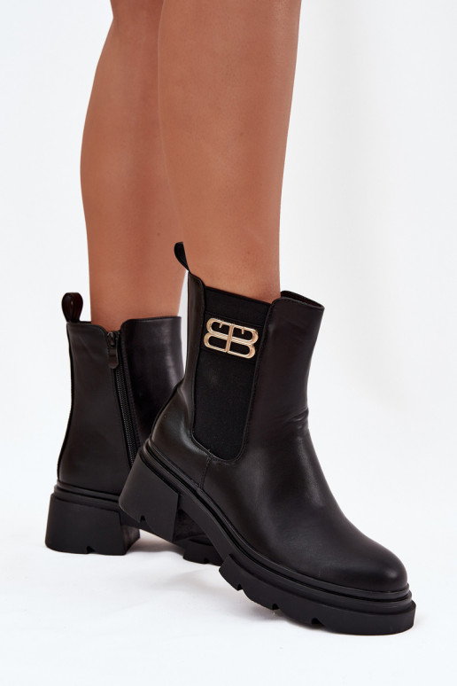Schwarze warme Damen-Ankle Boots mit goldenen Details Serene Schwarze warme Damen-Ankle Boots mit goldenen Details Serene