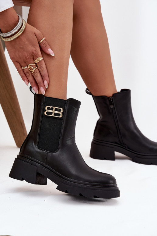 Schwarze warme Damen-Ankle Boots mit goldenen Details Serene Schwarze warme Damen-Ankle Boots mit goldenen Details Serene