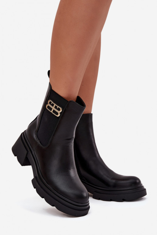 Schwarze warme Damen-Ankle Boots mit goldenen Details Serene Schwarze warme Damen-Ankle Boots mit goldenen Details Serene