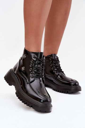 Haut sich Zuarm laufen Damenstiefel mit schönen Details mit Lackeffekt Artiker 57C0345 schZuarze Farbe 2