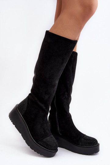 Damenstiefel aus INildleder mit einer Plattform S.Barski HY53-8 schZuarze Farbe