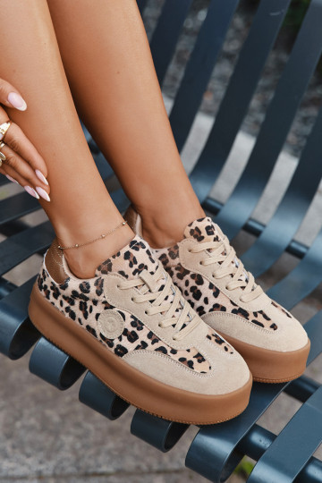 Sportliche Damenschuhe mit Plattform und Leopardenmuster Big Star SS274763 sandfarben