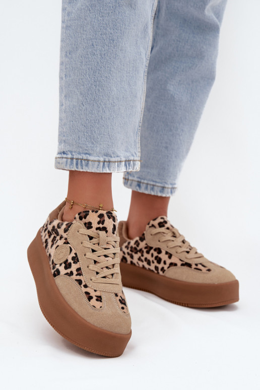 Sportliche Damenschuhe mit Plattform und Leopardenmuster Big Star SS274763 sandfarben Sportliche Damenschuhe mit Plattform und Leopardenmuster Big Star SS274763 sandfarben