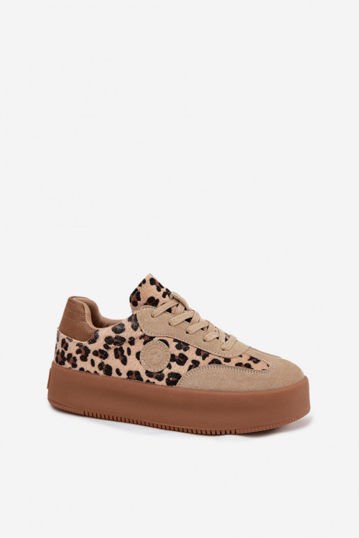 Sportliche Damenschuhe mit Plattform und Leopardenmuster Big Star SS274763 sandfarben Sportliche Damenschuhe mit Plattform und Leopardenmuster Big Star SS274763 sandfarben
