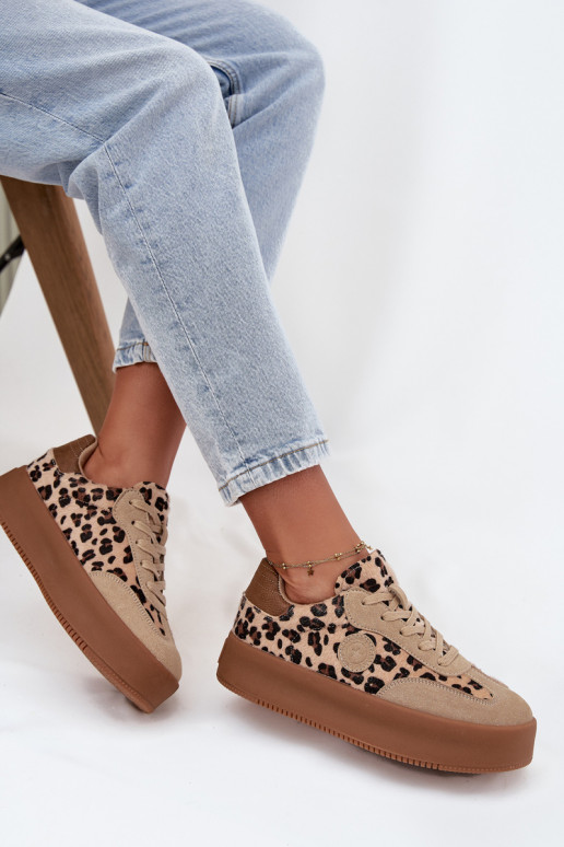 Sportliche Damenschuhe mit Plattform und Leopardenmuster Big Star SS274763 sandfarben Sportliche Damenschuhe mit Plattform und Leopardenmuster Big Star SS274763 sandfarben