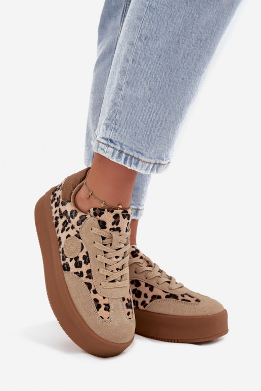 Sportliche Damenschuhe mit Plattform und Leopardenmuster Big Star SS274763 sandfarben Sportliche Damenschuhe mit Plattform und Leopardenmuster Big Star SS274763 sandfarben