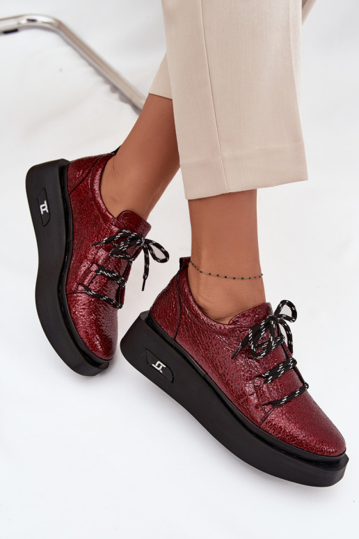 Lackierte Stiefeletten aus echtem Leder Feminin mit einer Plattform Artiker 57C2046 Burgund